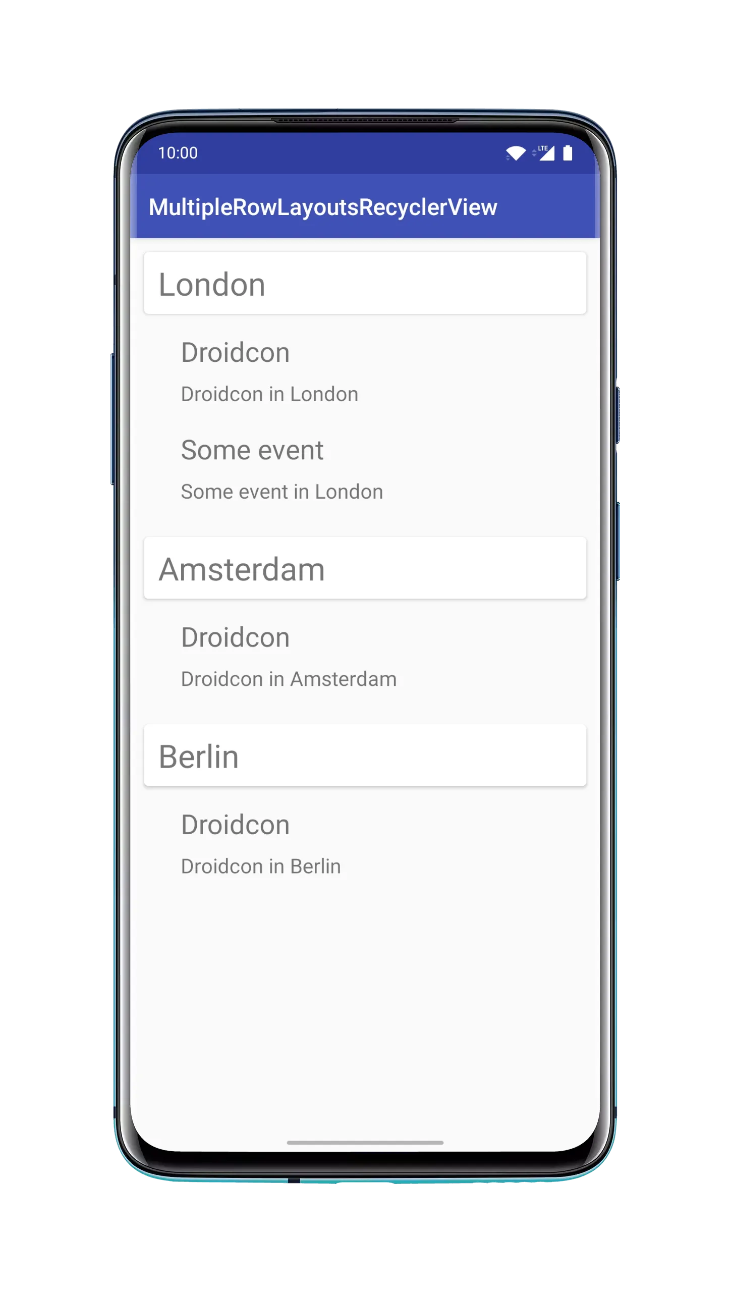 Multiple row layouts using RecyclerView screen