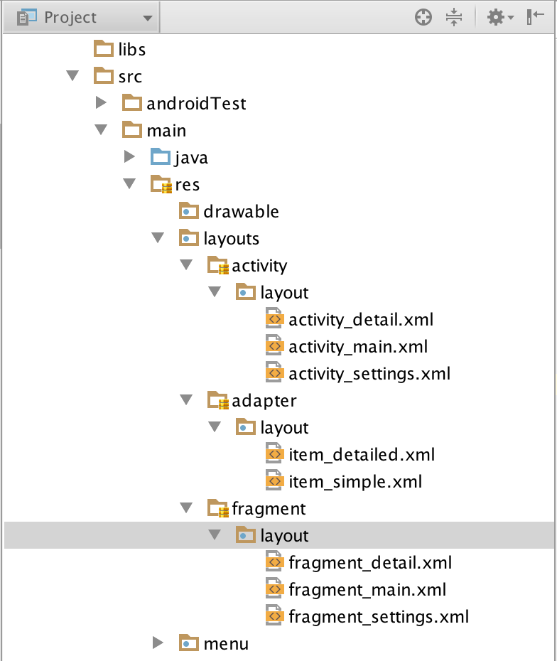 How to store layouts in different folders in Android project